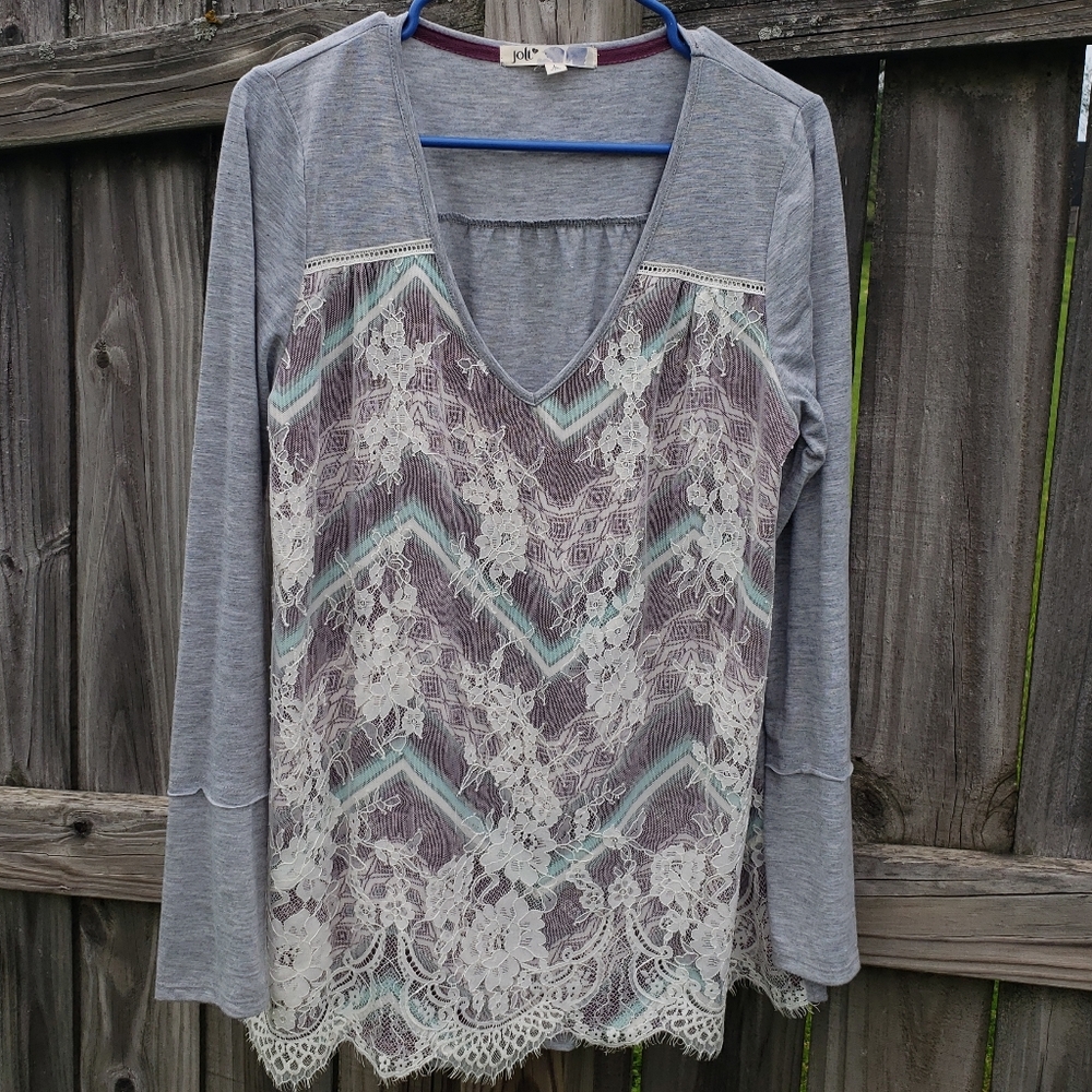 Grey Long sleeved V Neck shirt